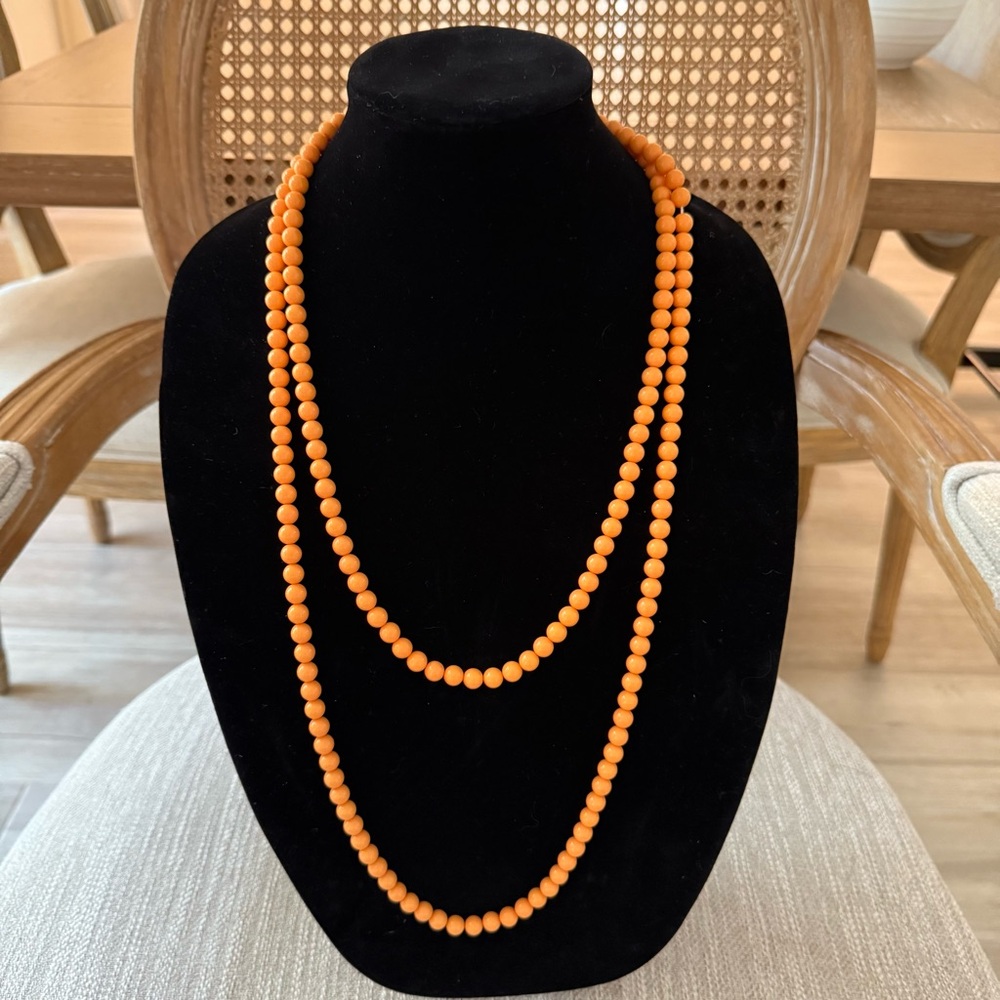 Elegant Orange Beaded Long Multi Strand Necklace